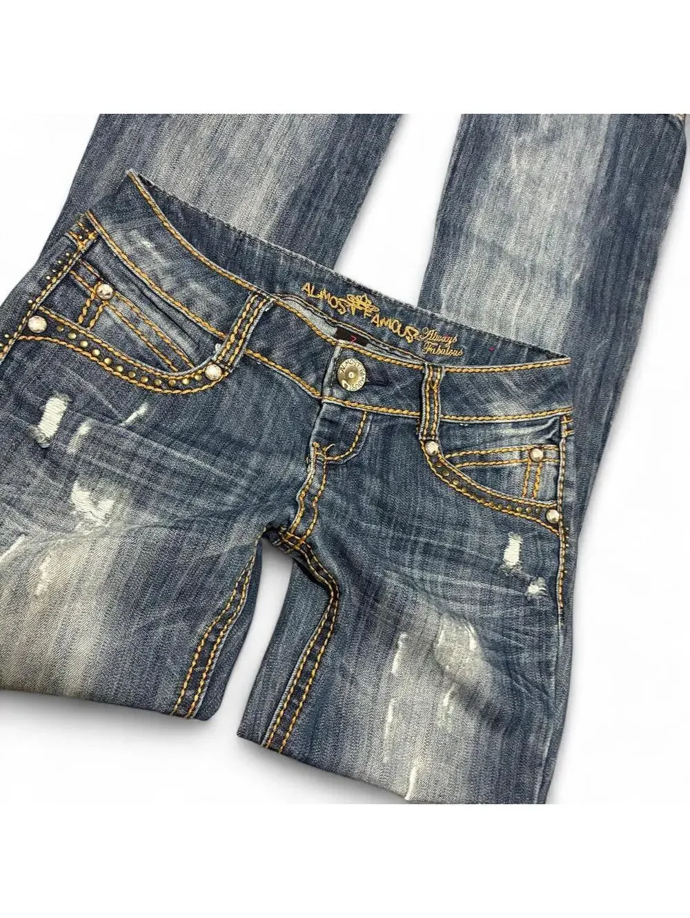 Almost Famous Y2K Studded Distressed Bootcut Jeans Size 7